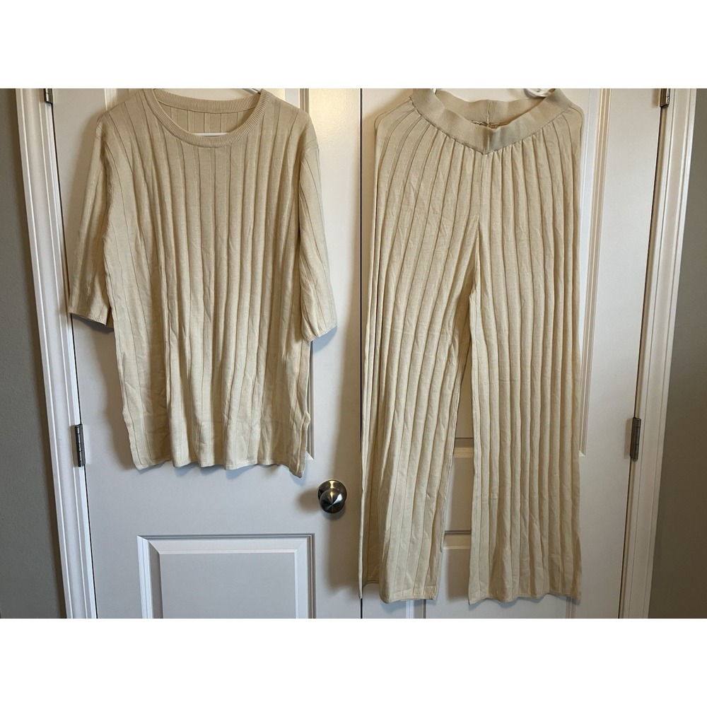 Imily Bela Pajama Set Womens Large Apricot NWT Ribbed Knit Short Sleeve 2 Piece